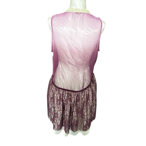 Sheer Ombre Shirt Sz L Gathered Layered Polka Dot Lace Back Blouse Fairy Grunge - Picture 4 of 14